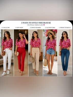 Ann Taylor Pink Blouse with Red Floral Print
